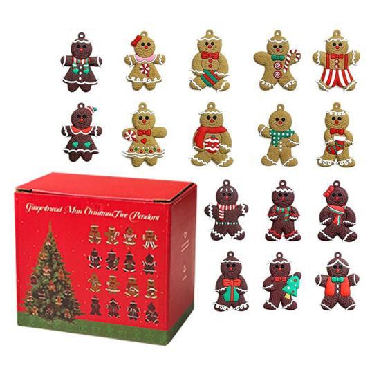 Gingerbread Man Christmas Ornaments 24-Day Countdown Calendar Soft Rubber Hanging Decor for Tree Home Cute Xmas Decoration