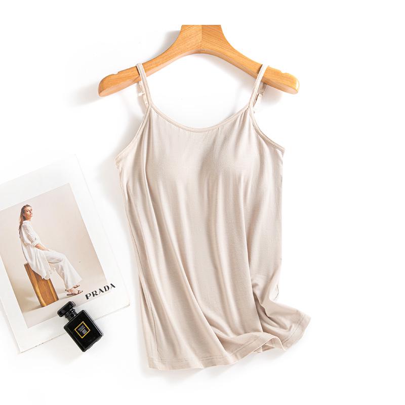 Women's Summer Modal Camisole with Built-In Bra Pads - Versatile One-Piece Base Layer and Anti-Exposure Pajamas