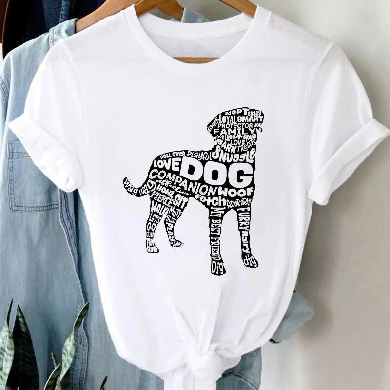 Woman Tshirts   Tops Summer Animal Dog Graphic T Shirt O-neck White Oversize T-shirt Casual Short Sleeve Femme Size 3XL