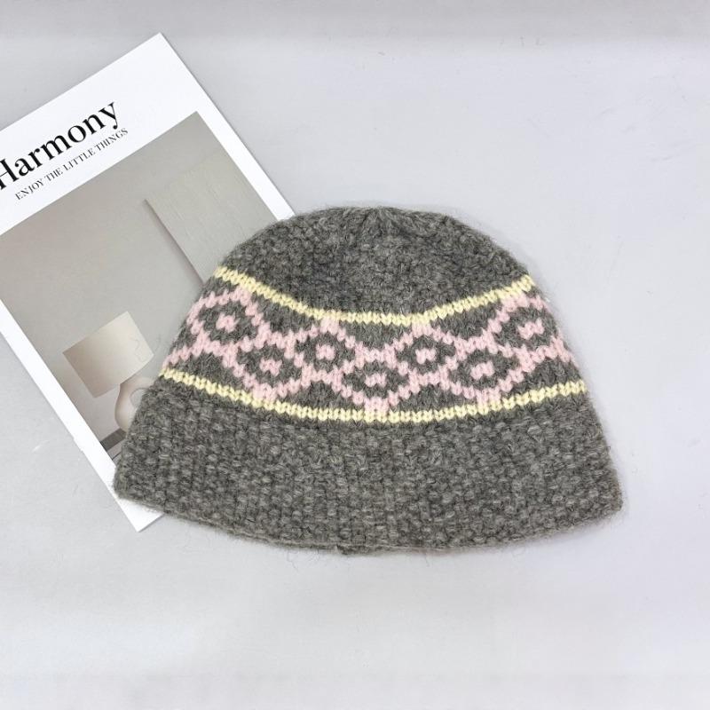 25 Early Autumn New Handwoven Jacquard Knitted Bucket Hat Women Show Face Small Bucket Hat Men and Women