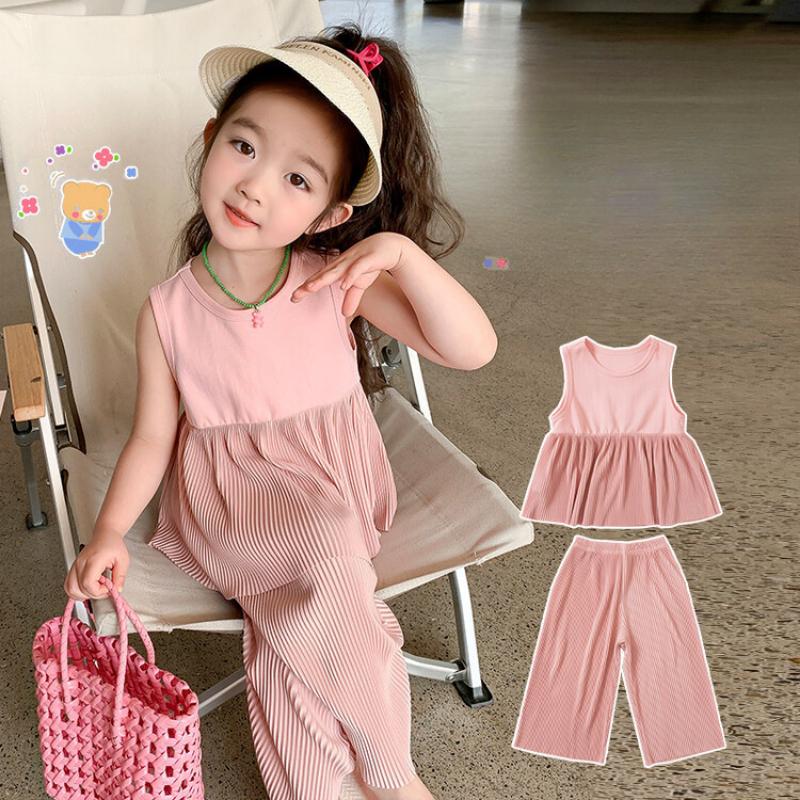 Girls Fashion Set Summer Children's Casual Sundress Wide-leg Pants Two-piece Set