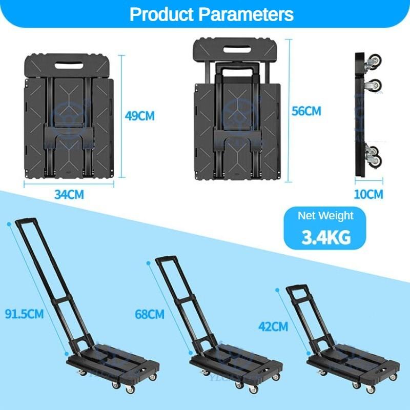 150KG Load Bearing Hand Pushed Tool Cart Portable Flatbed Handcart Household Foldable Silent Trolley