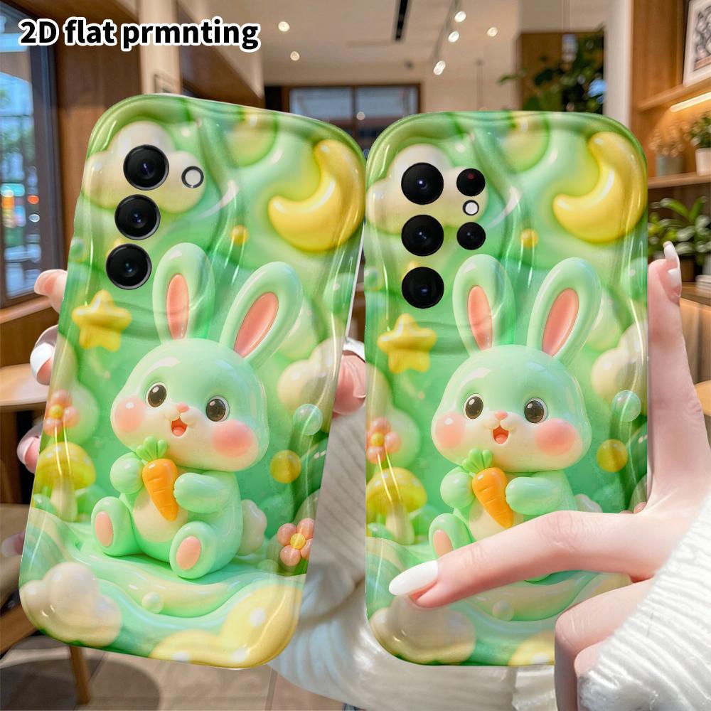 Phone Case: 2D Flat, Suitable for Samsung Galaxy A34 A35 M05 M06 S20 S22 S21 FE Plus 5G Protective Case, Mint Green Little Bunny, Perfect Holiday Gift