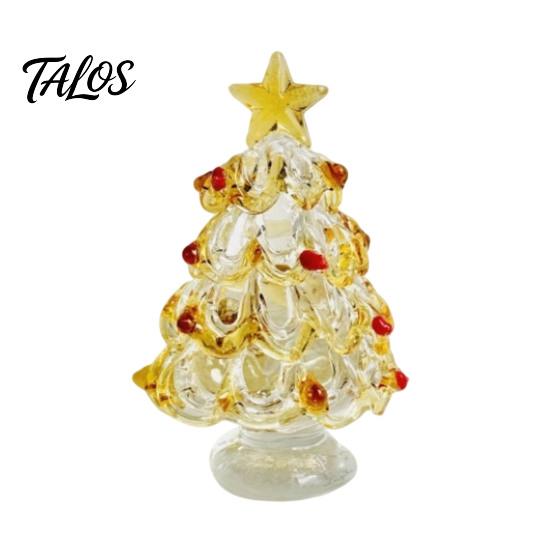 Elegant Office Desk Decor Glazed Glass Christmas Tree Figurine, Handcrafted Ornament Gift for Friends Holiday Display, Colorful Modern Table