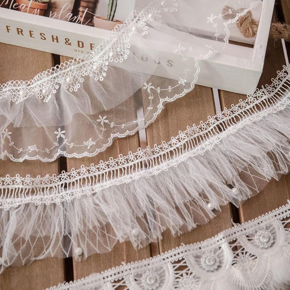 Sewing Supplies Pearl Eyelash Lace Fabric Embroidery White Lace Ribbon Decorative Trim