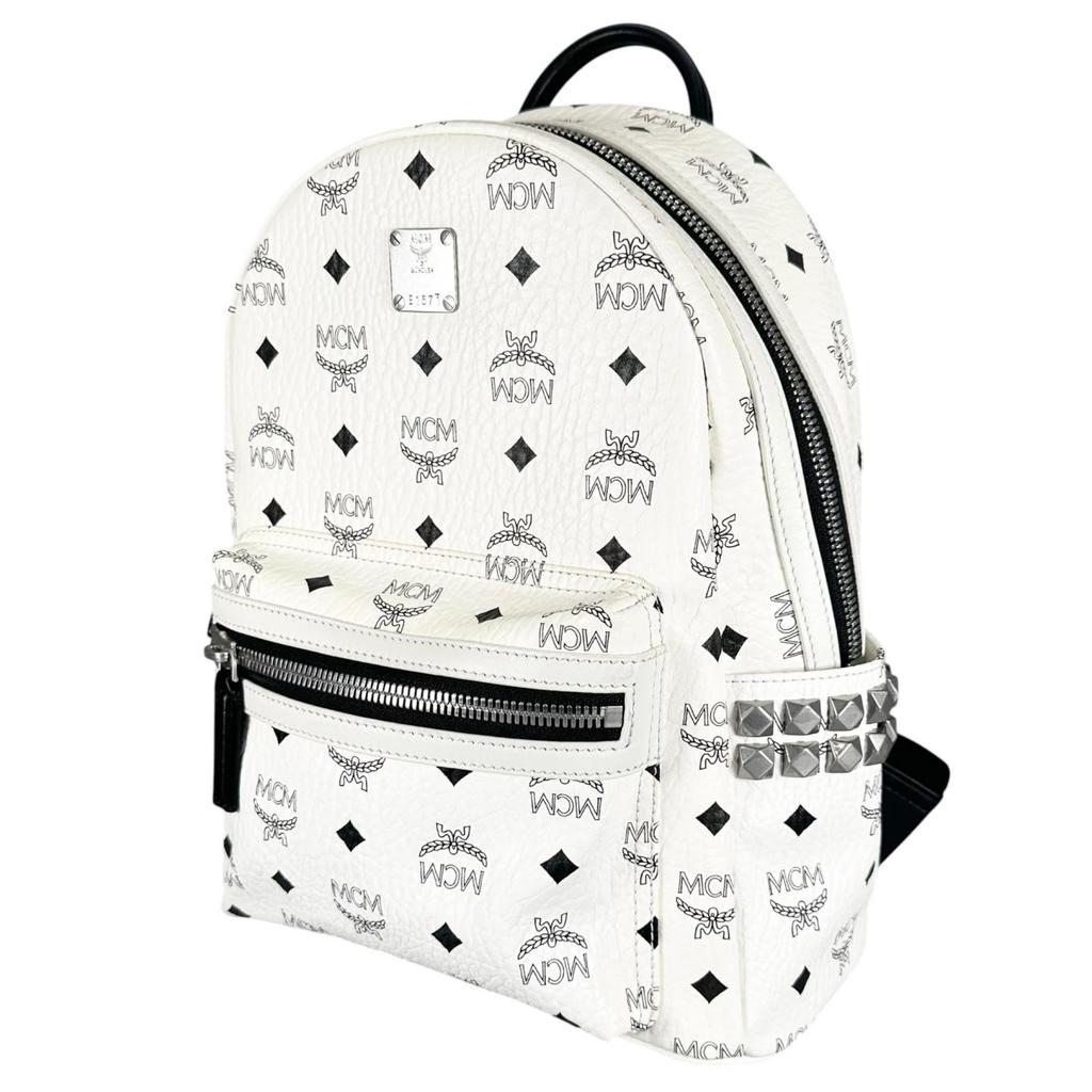 MCM Stark Sidestuds Visetos MMK65VE37WT001 Backpack Â· Daypack white unisex Small size used