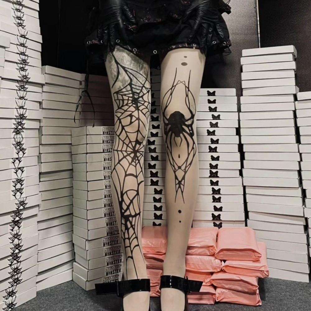Elasticity Halloween Pantyhose Spider Web Stockings Vintage Bat Pattern Tights Alternative Fashion