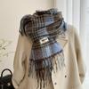 Vintage Plaid Scarf for Girls Winter Thick Warm Long Shawl Dual-use Student Scarf