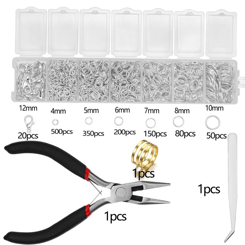 1353Pcs/Set Alloy Lobster Clasp Jump Rings Needle Nose Pliers Tweezers Open Ring Jewelry Accessories Kit for DIY Jewelry Making