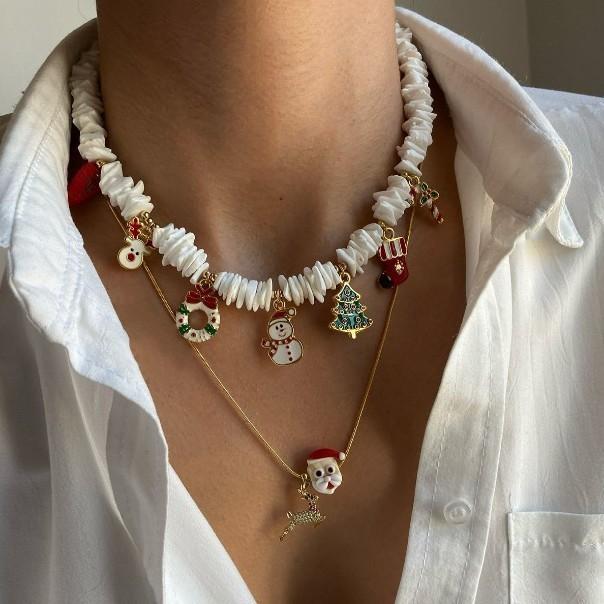 Christmas Necklace For Women With Snowflake And Santa Claus Charms In Zinc Alloy Jewelry Accessory For Holiday Festivities