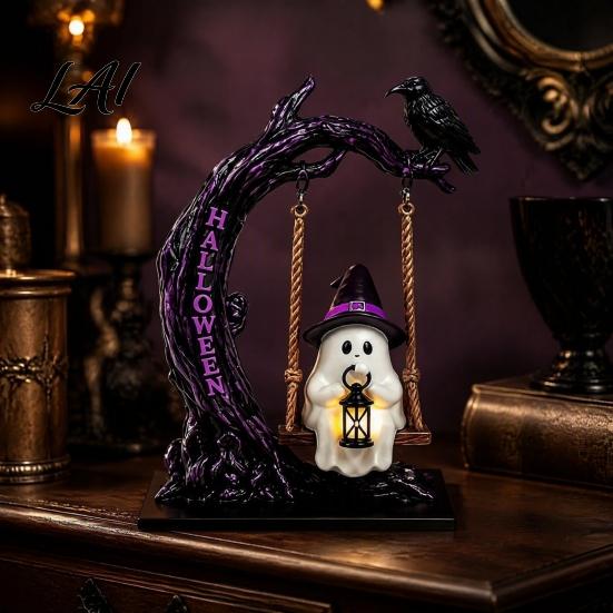 Spooky Porch Accessories Halloween Swinging Ghost on Tree Figurine Resin Swing Statue Festive Horror Atmosphere Reading Ornament Indoor Outdoor