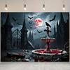Red Full Moon,Crows,Castle,Bat Elements-Halloween Backdrop Tapestry for Party,Photography Booth,Festive Decor,Wall Decor