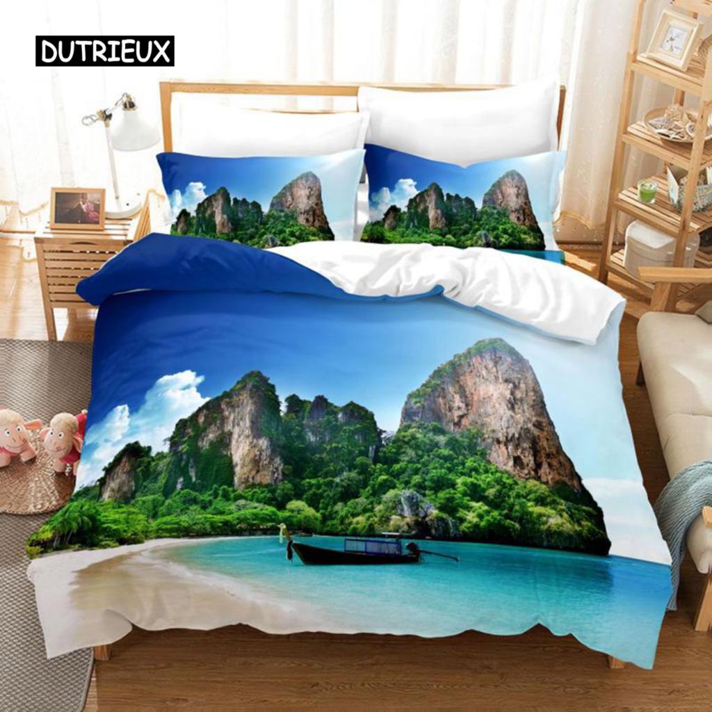 

Комплект постельного белья с изображением океана, летний пляжный декор, комплект постельного белья в гавайском стиле, пальма, тропическая природа, море, полиэстер, пододеяльник EU single(135x200cm)