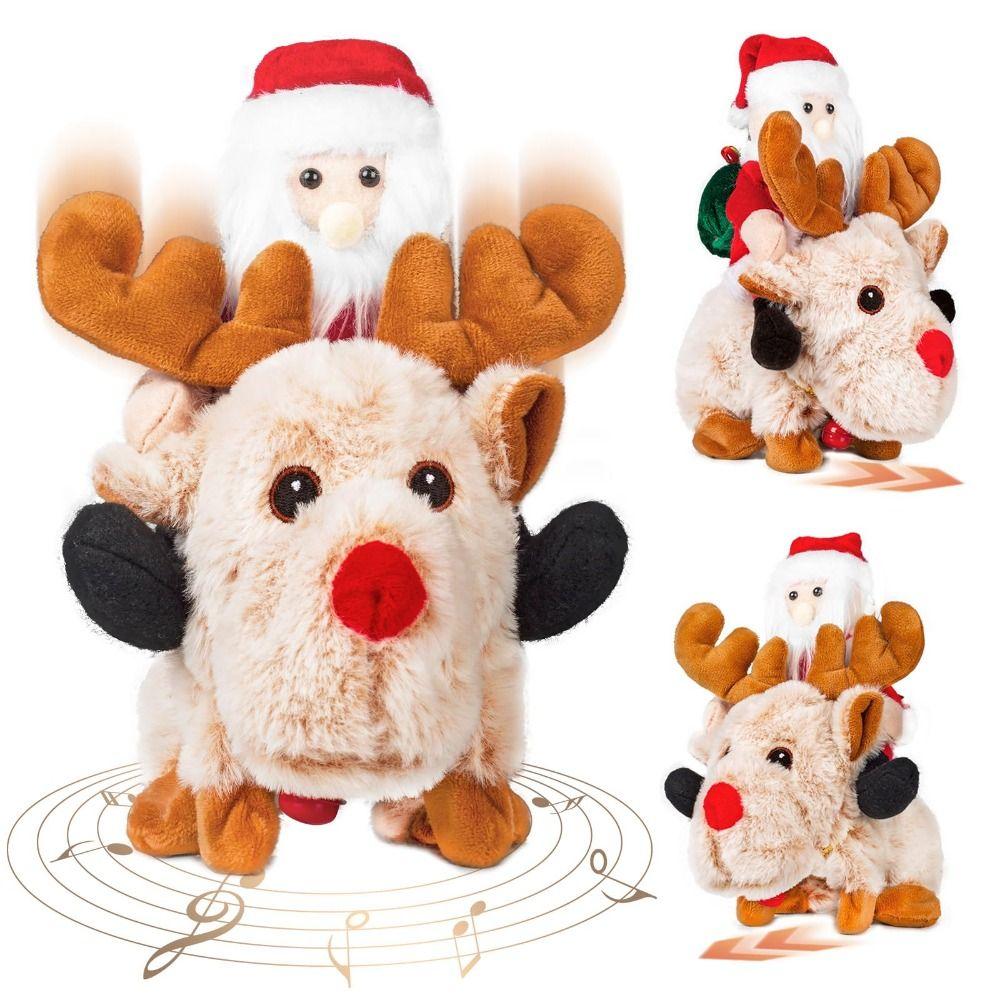 Animated Santa Riding Reindeer Toy Electric Musical Electric Xmas Ornament Christmas