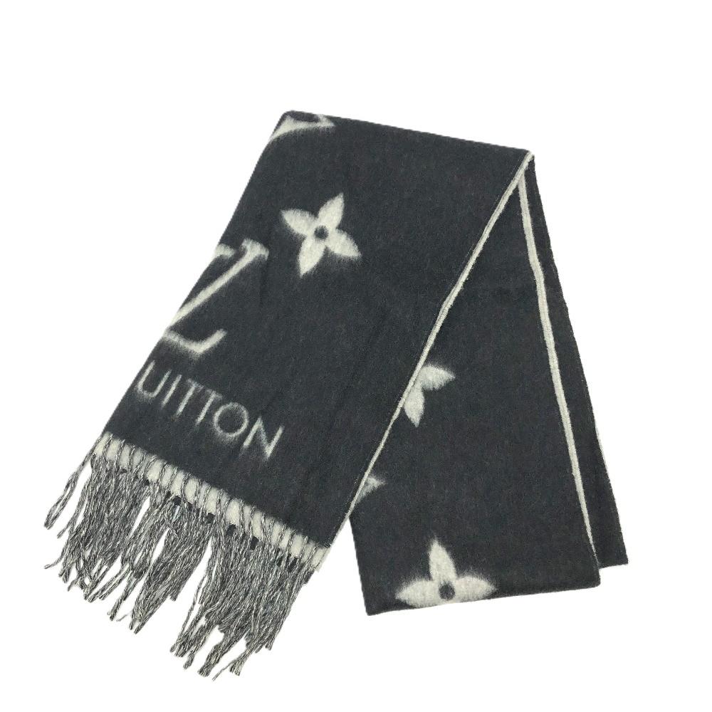 Louis Vuitton M71040 Monogram Reykjavik stole/shawl, fringe Scarf Cashmere Black