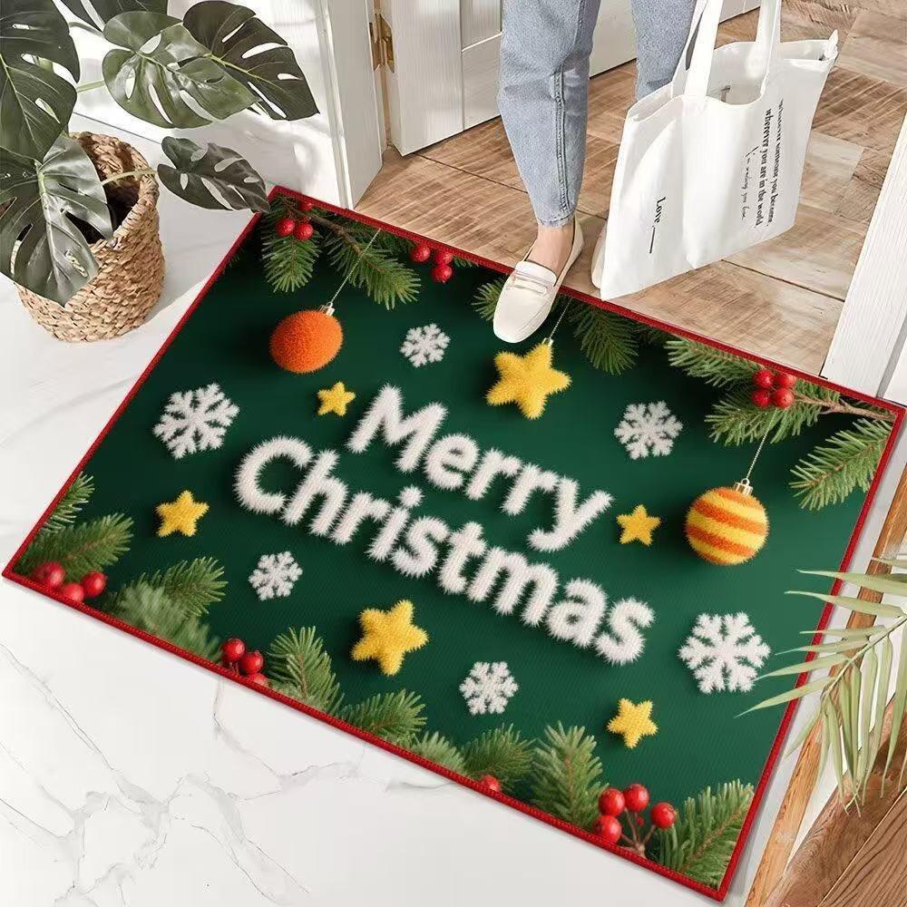 Visual Velvet Christmas Door Mat with Santa Snowman Elk Patterns Floor Mat for Home Entrance Decor Adding Festive Charm