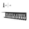 Metal Wall-Mounted Trophy & Medal Display Rack With "Believe Achieve" Motivational Sign Multi-Hook For Awards, Keys, Ribbons