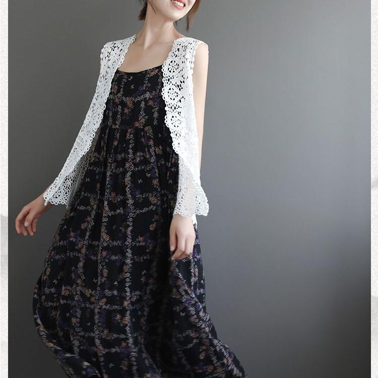 Summer Women Lace Vest Loose Cut-out Cardigan Vest Bohemian Style Cotton Woven Open Front Vest Thin Outwear