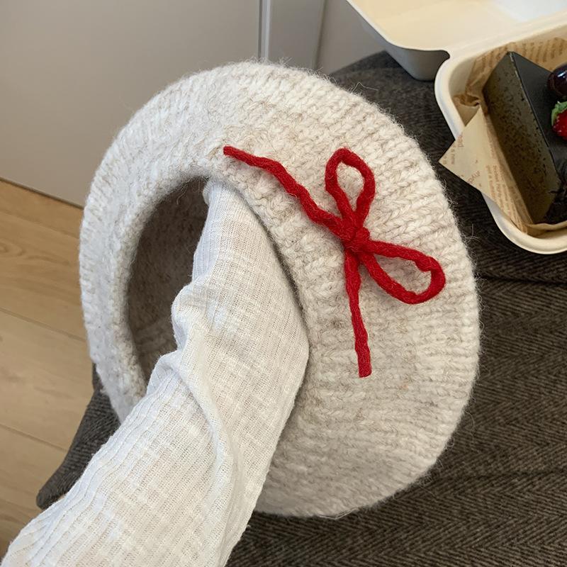 Plush Knitted Beret Women's Autumn and Winter Korean Style Cold Proof and Warm Woolen Hat with Big Head Circumference and Face Showing Small Hat
