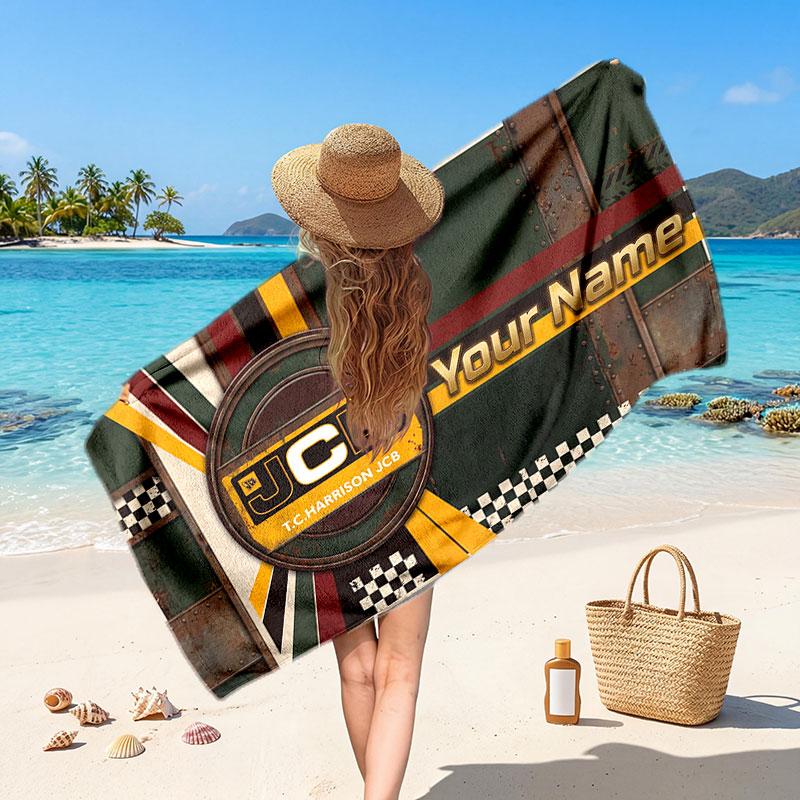 JCB Customized Name Text Beach Towel, Soft Absorbent Towel Beach Pool Travel Personal Gift
