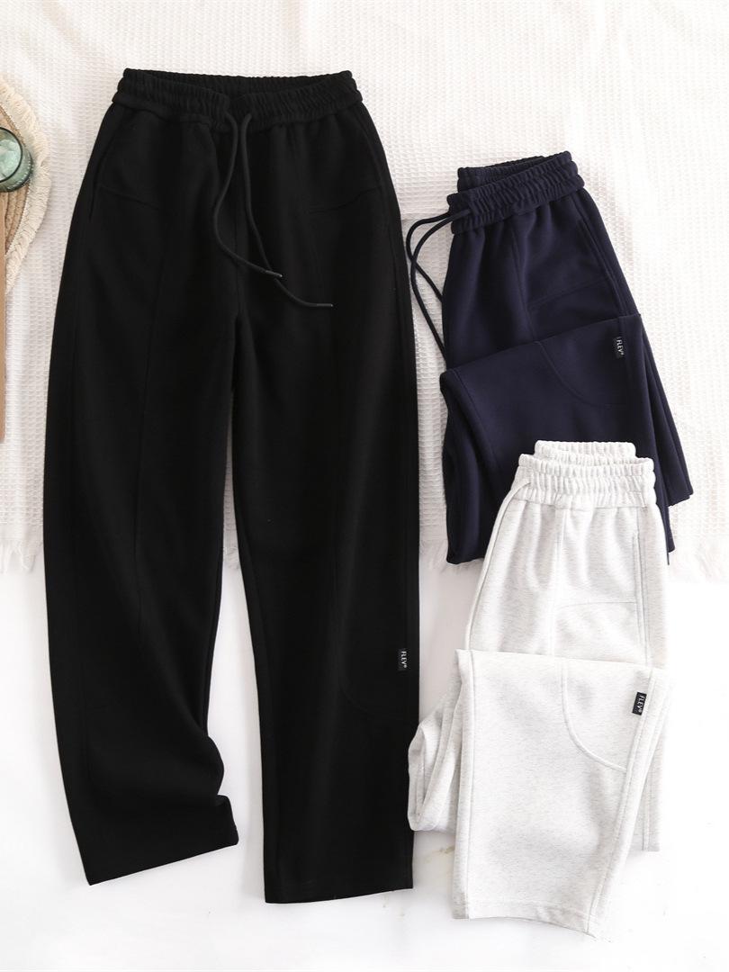 Fleece-Lined High-Waisted Curved Leg Warm Sweatpants for Autumn/Winter Large
