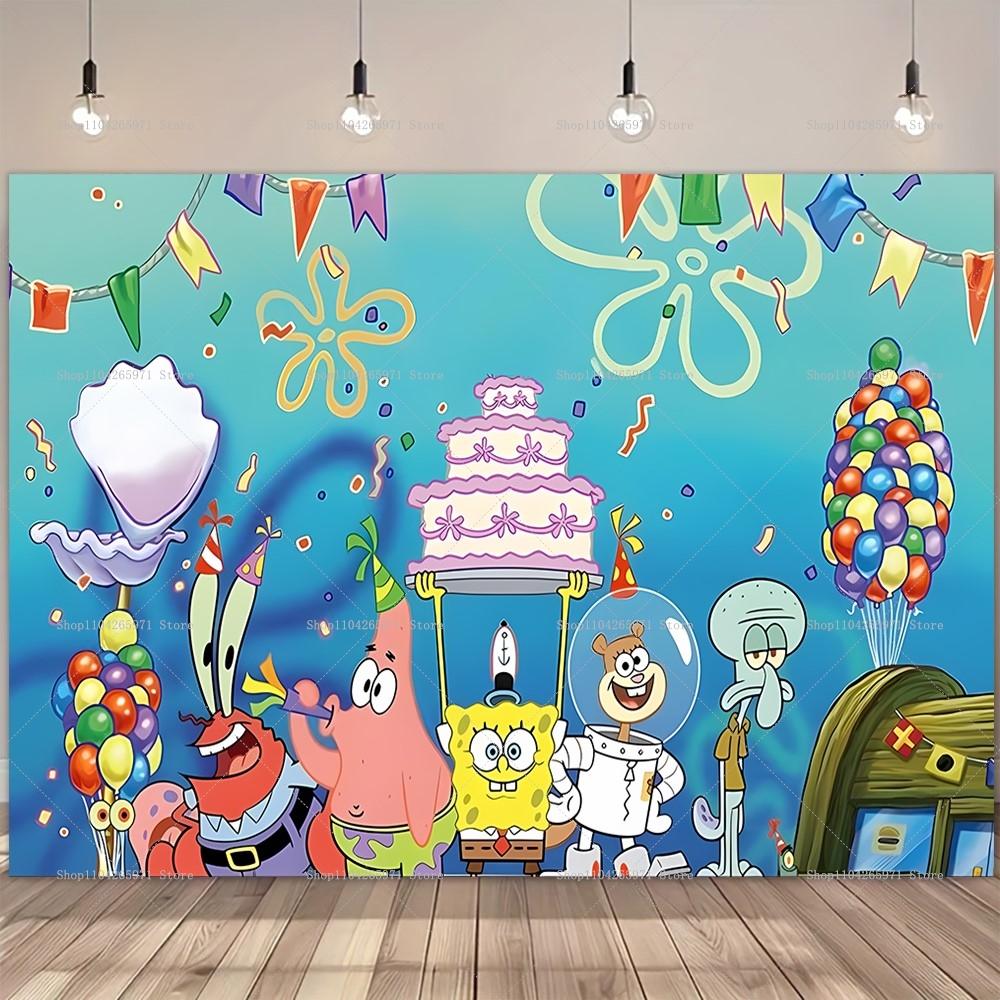 SpongeBob Party Background, Banner with Underwater Adventure Theme, Children's Party Decoration, Photography Background