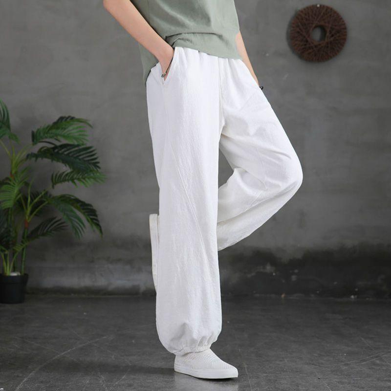 Cotton and Linen Literary Retro Bloomers Women's Spring and Summer Leggings Loose Solid Color All-match Casual Trousers