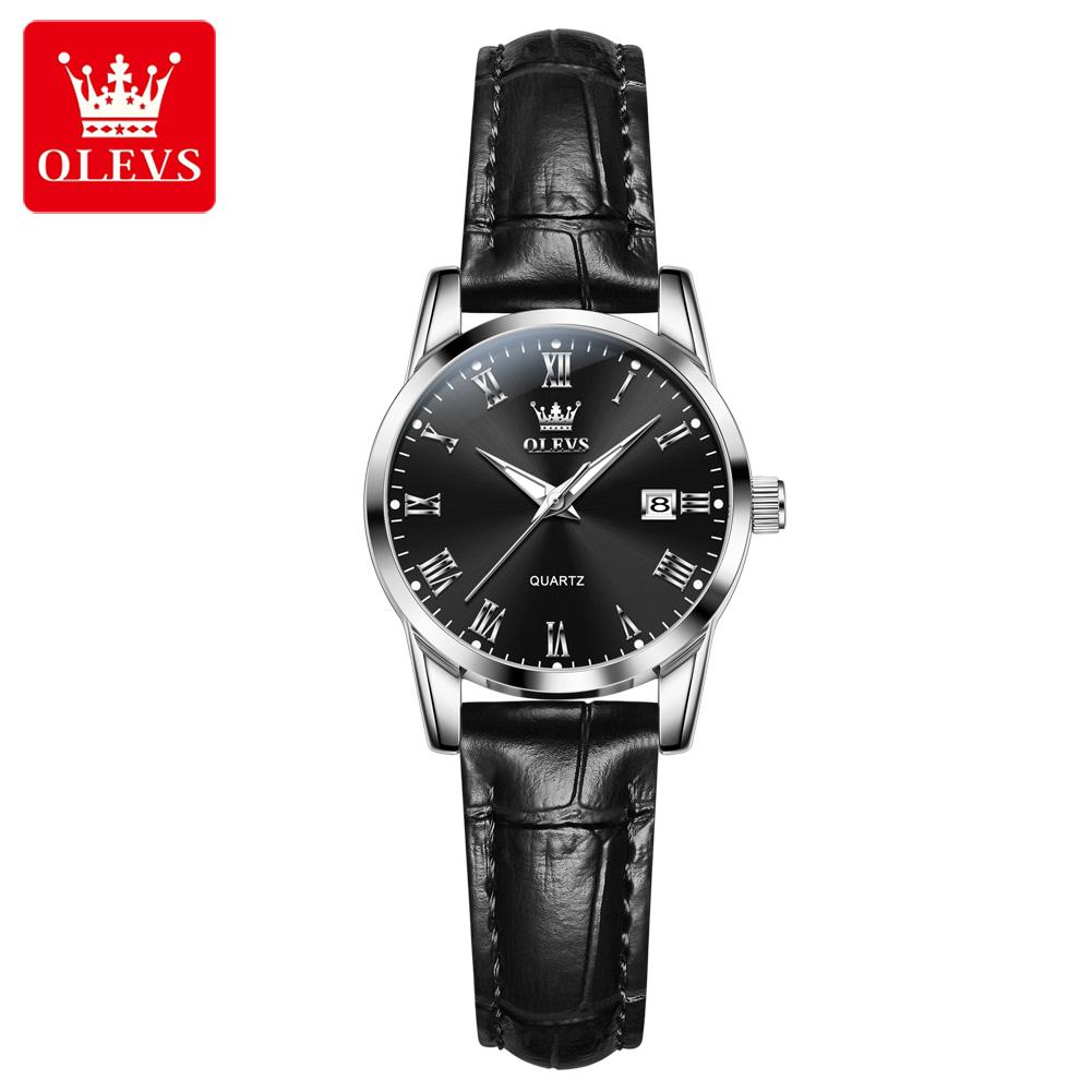 OLEVS 5892 Quartz Watches for Women Elegant Leather Strap Classic Dual Calendar Simple Waterproof Luminous Business Ladies Watch