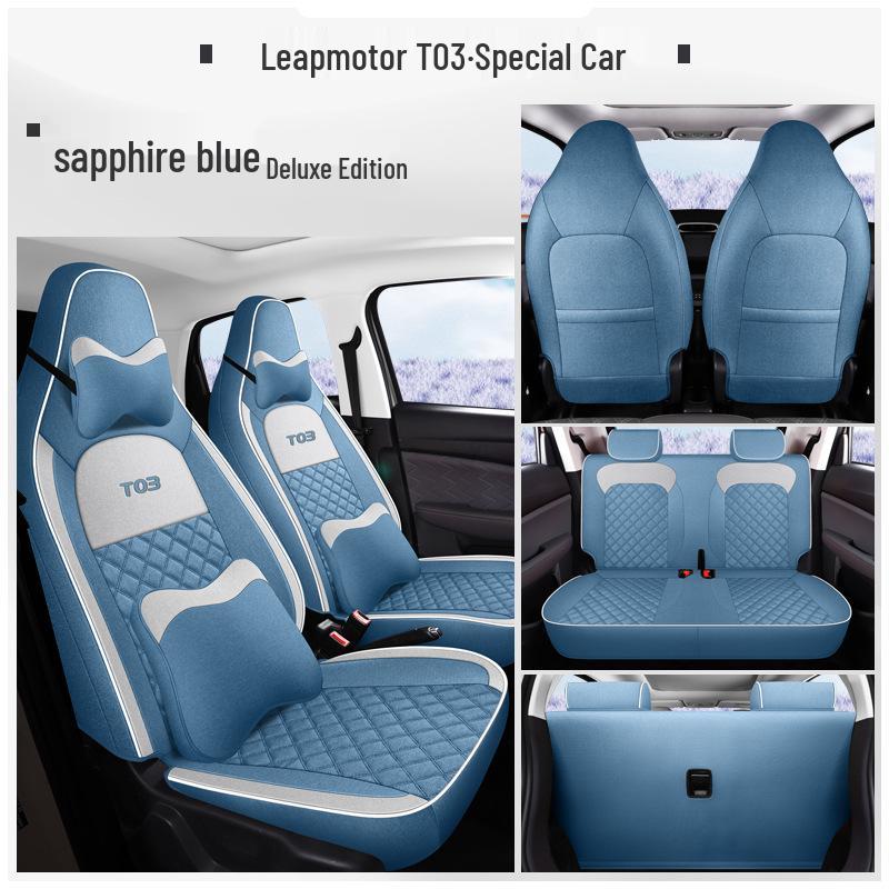 Leapmotor T03 Universal Cartoon Linen Car Seat Cover Set, Full Surround, Four Seasons.