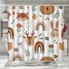 Christmas Shower Curtain, Winter Holiday Farm Snowman Santa Claus Christmas Tree Farmhouse Christmas Balls Bathroom Decorations