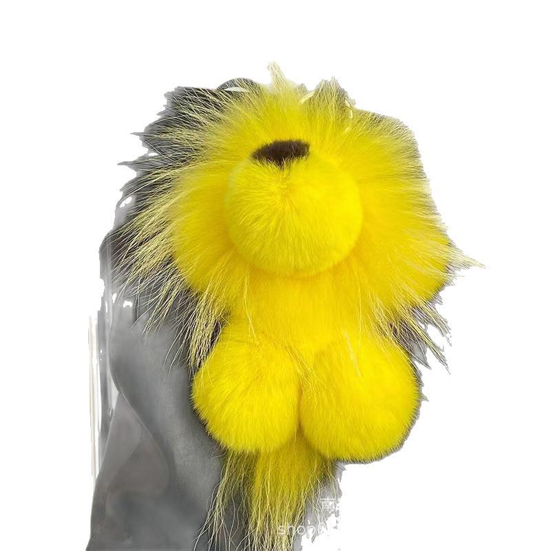 Genuine Raccoon & Rex Rabbit Fur Little Lion Bag Charm - Cute Plush Doll Women's Trendy Accessory