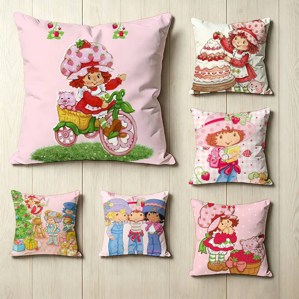 Cute Girl SStrawberry SShortcake Pillow Case Square DoubleSided Sofa Cushion Cover Bedroom Bedside Pillow