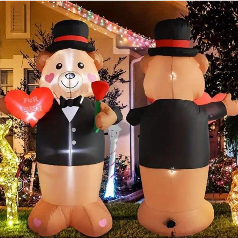 1.8M/6FT Teddy Bear Sir Inflatable Toys Valentine's Day Decor with LED Lights Blow Up Outdoor Garden Romantic Wedding Decoration