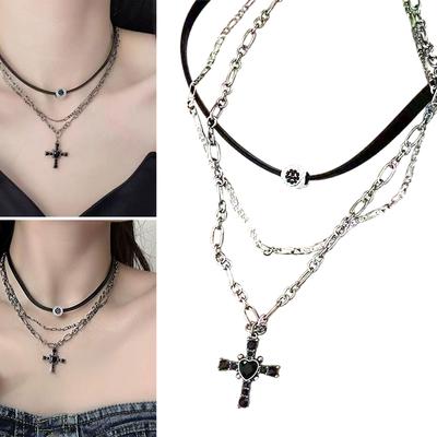 Gothic Layered Crosses Necklace Elegant Crosses Charm Necklace with Multi Layer Design for Fashion Forward Women