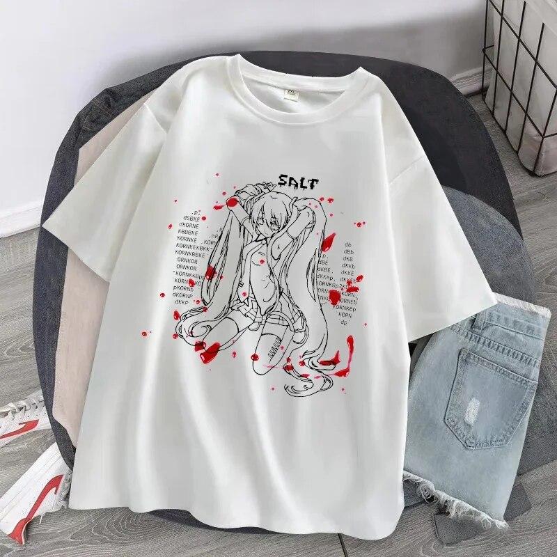 Women T Shirts Anime Letter Print Short Sleeve O-Neck Tee Shirts  Oversized T-Shirt Women Hip Hop Streetwear Tops FeUnisex Clothes