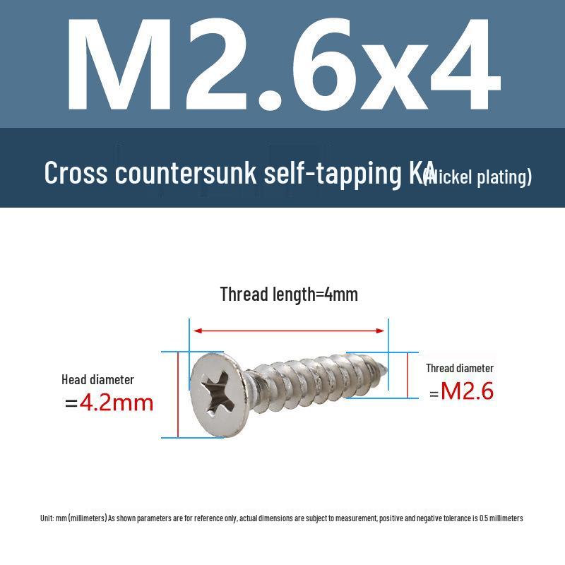 YiguYigu Nickel-Plated Phillips Flat Head Self-Tapping Screws M1-M5, Carbon Steel