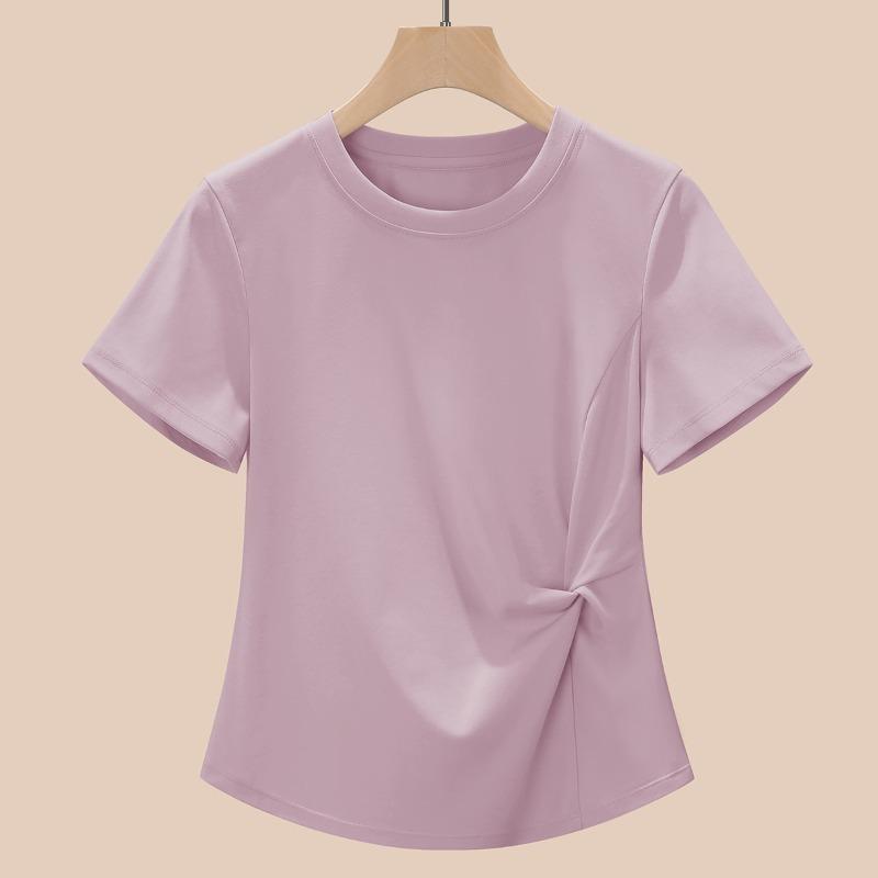 Kink Irregular T-shirt Women's Summer Temperament Is Thin and Chic Round Neck Short-sleeved Top