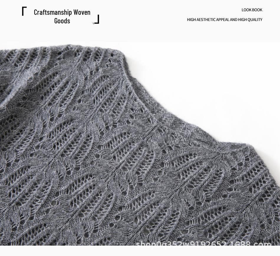 Korean Style Women's Cashmere Lyocell Round Neck Hollow Knit Sweater