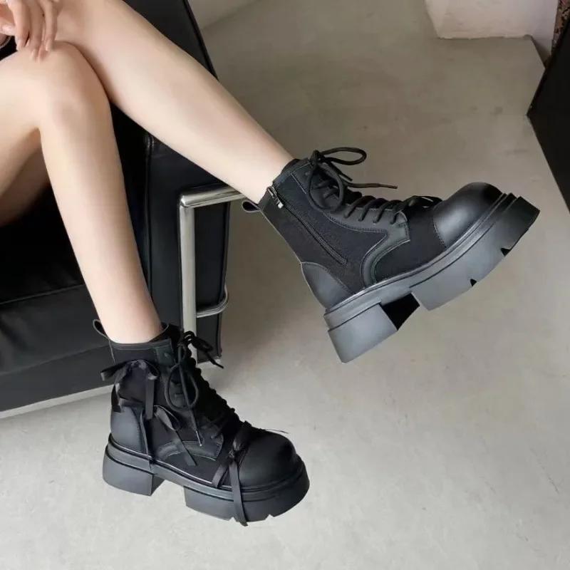 Round Toe Mid Heel Modern Boots Solid Ankle Winter Ladies Shoes 2024 High Quality -tied Zip Square Heel Women's Boots