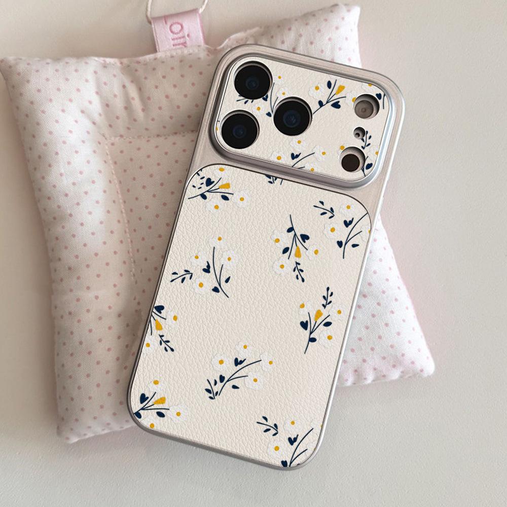 ins wind advanced sense silver frame full screen petal mobile phone case for iPhone17Pro large window soft case all-inclusive