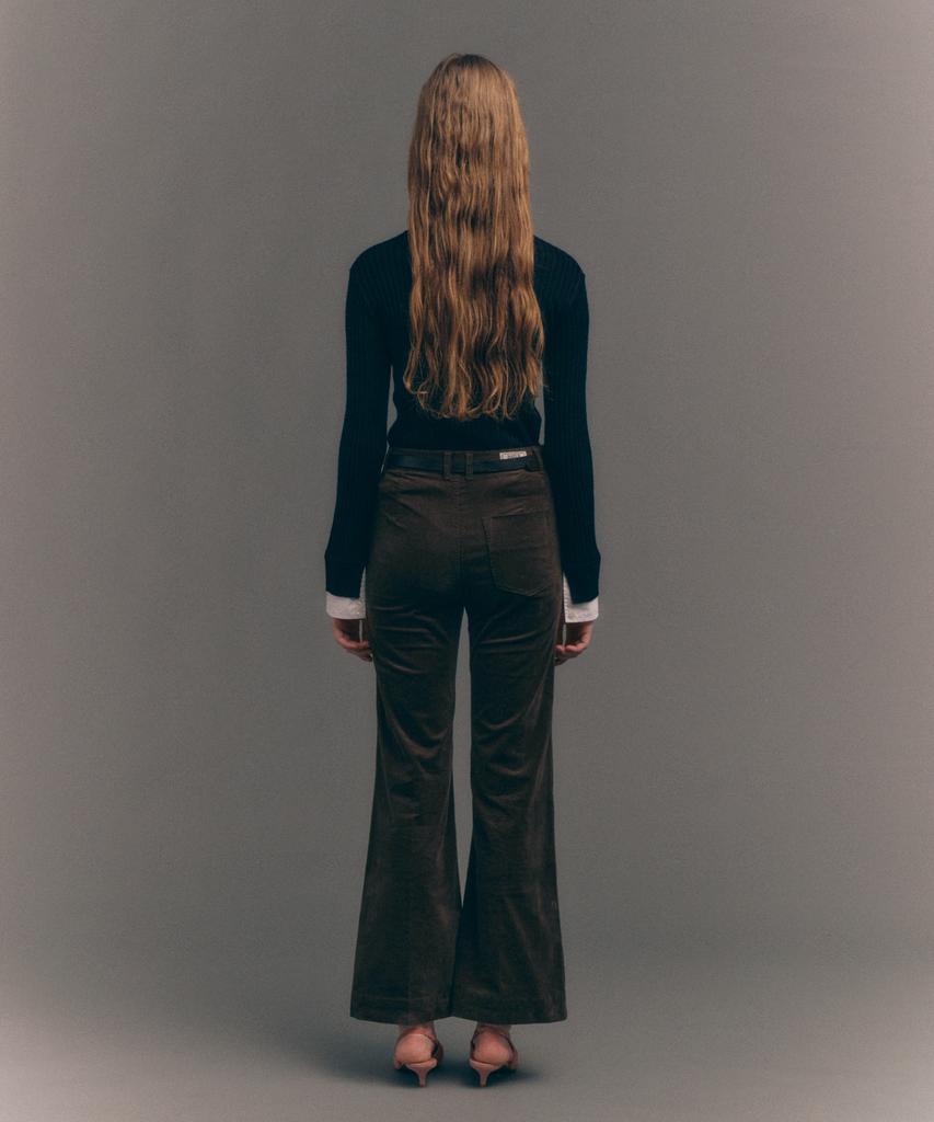 Seteo (W) Soft Corduroy Semi-Flare Pants Brown