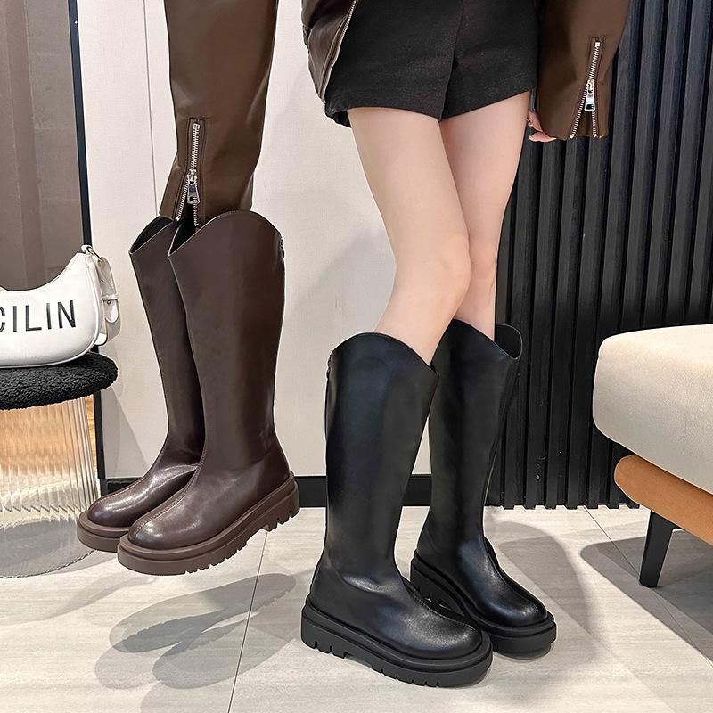 2025 autumn and winter retro fashion thick-soled long fashion boots rear zipper large tube circumference women's long boots casual high boots