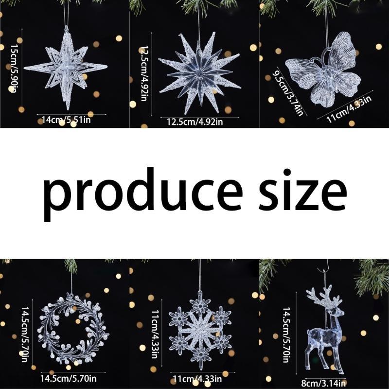 Clear Acrylic Christmas Tree Decoration Glittering Deer Snowflake Butterfly Ornament For Mantels Holiday Tree Display