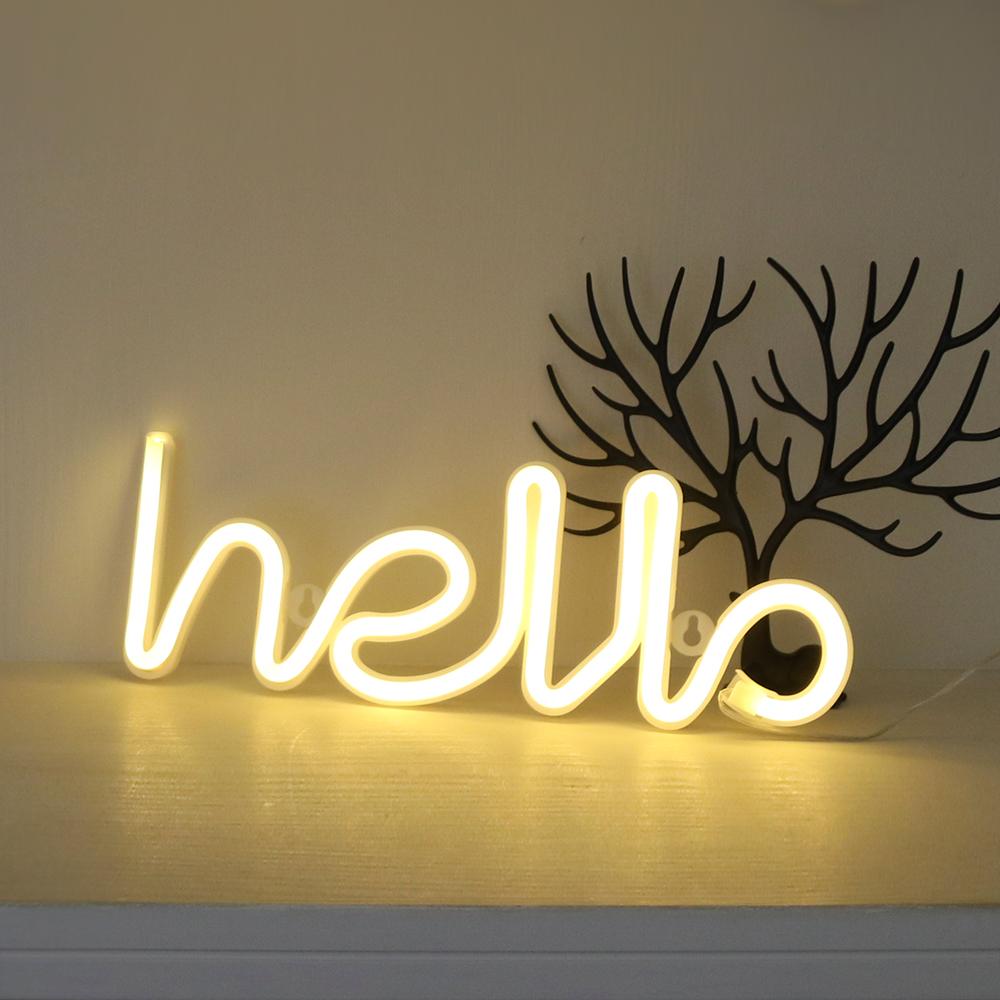 Night Light Neon Alphabet Hello Neon Lights For Birthday Wedding Party Bedroom Wall Hanging Decor Light Night