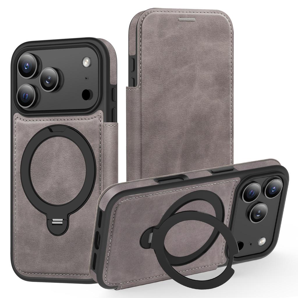 Anwendbar auf IPhone17 ProMax Magnetische Schnapp Handyhülle Drehbare Halterung Apple 16 Klapp Lederhülle Schutz 15