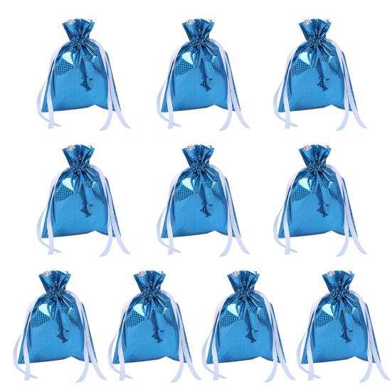 10 Pcs Christmas Drawstring Gift Bags Holiday Foil Gift Bags Reusable Xmas Gift Wrapping Bags for Gifts Presents Xmas Party Favors