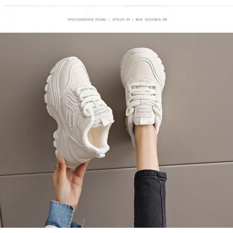 Fleece Lined Women Winter Thick Soled Height Increasing Casual Sports Dad Sneakers