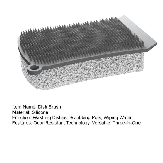 Silicone 3-in-1 Dish Brush Double Sided Cleaning Brush Pots Pans Sinks Odor-resistant Dish Brush Dishwashing Tool