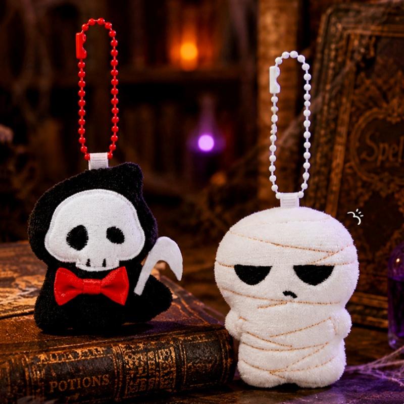 Vtipný plyšový přívěsek na klíče s hlavou dýně na Halloween Kawaii Kreslený Měkký chlupatý přívěsek na tašku Dekorace Dárek