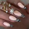 24Pcs French Long Ballet Square Fake Nails Removable Full Cover Press On Nails Acrylic False Nail Tips